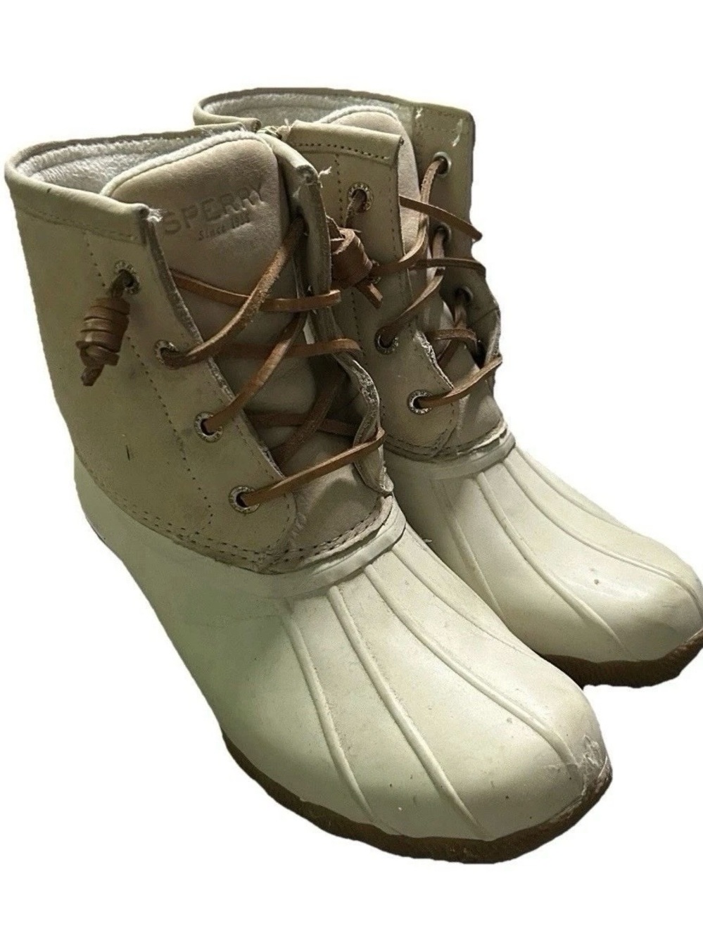 Women’s Sperry Beige Cream Saltwater Duck Boots Size 6.5